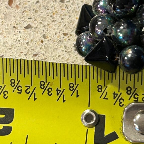 Vintage Japan Black Iridescent Bead Necklace Clip-On Earrings Set Elegant READ - Picture 13 of 14